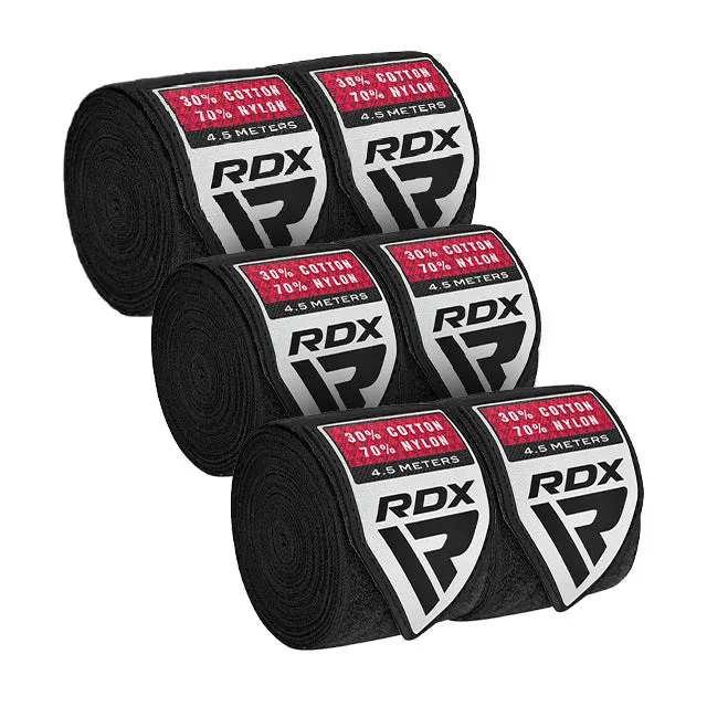 RDX RB Bendaggi Boxe 4,5m Set 3 Paia Neri Cotone