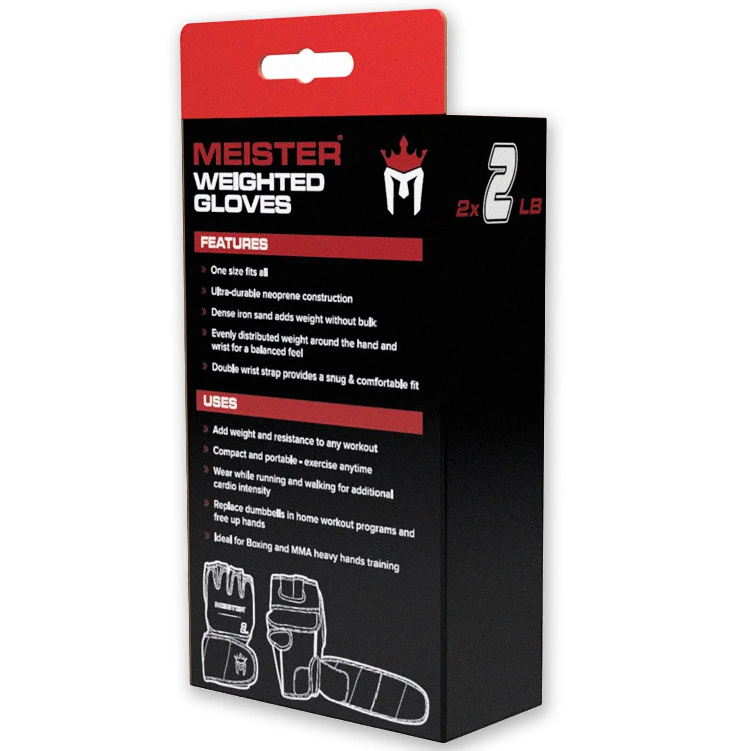 Meister guanti zavorrati 2lb coppia nero rosso neoprene