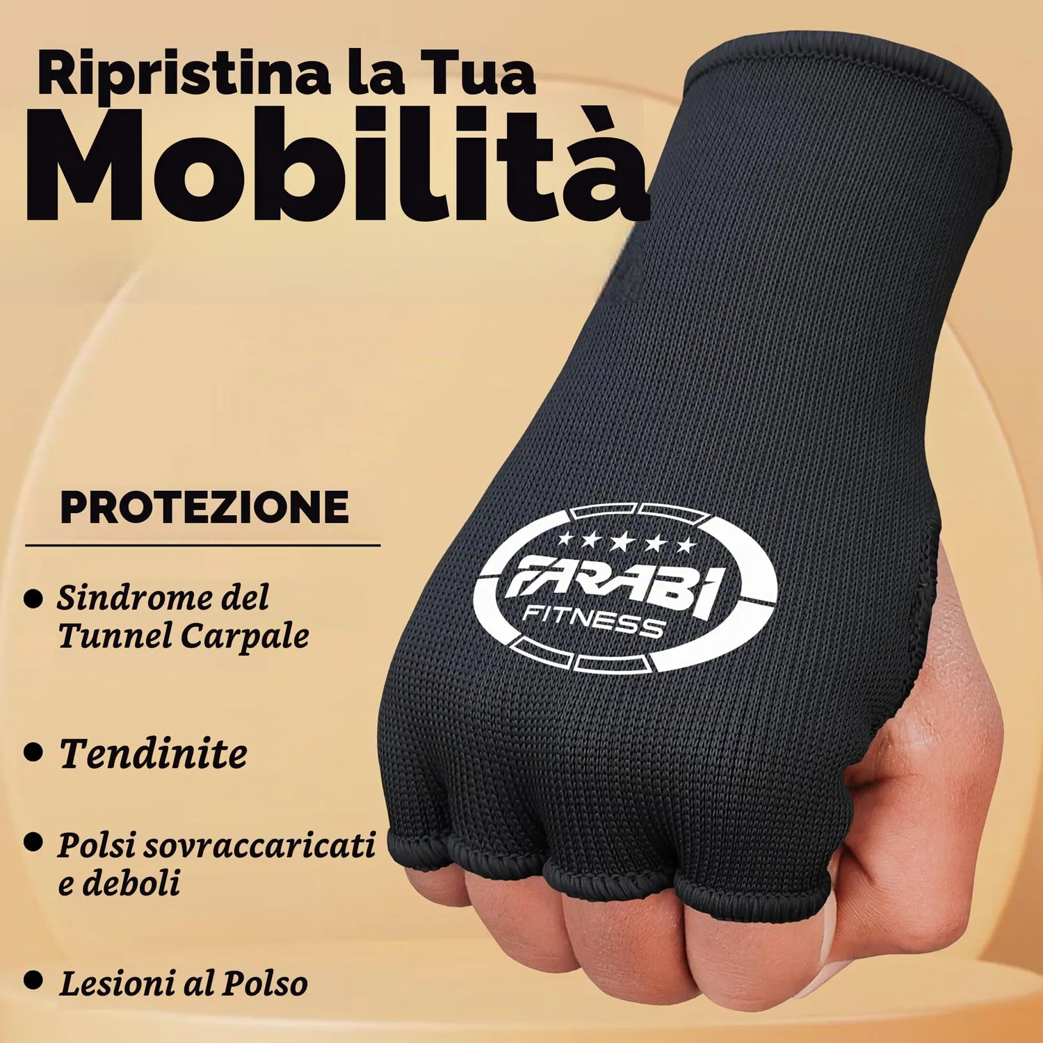 Farabi Sports sottoguanti boxe neri elasticizzati