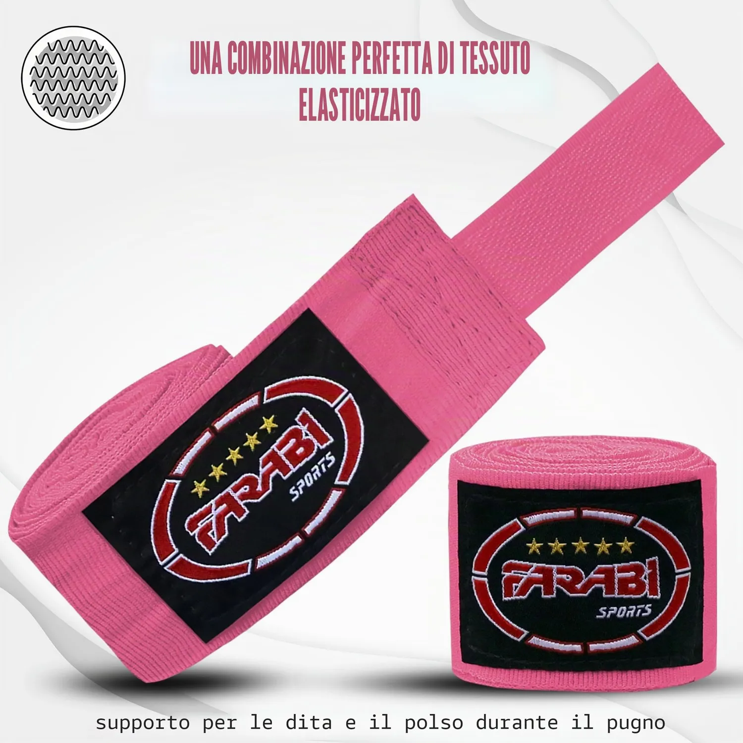 Farabi bendaggi boxe bambini rosa 2,5 m elasticizzati