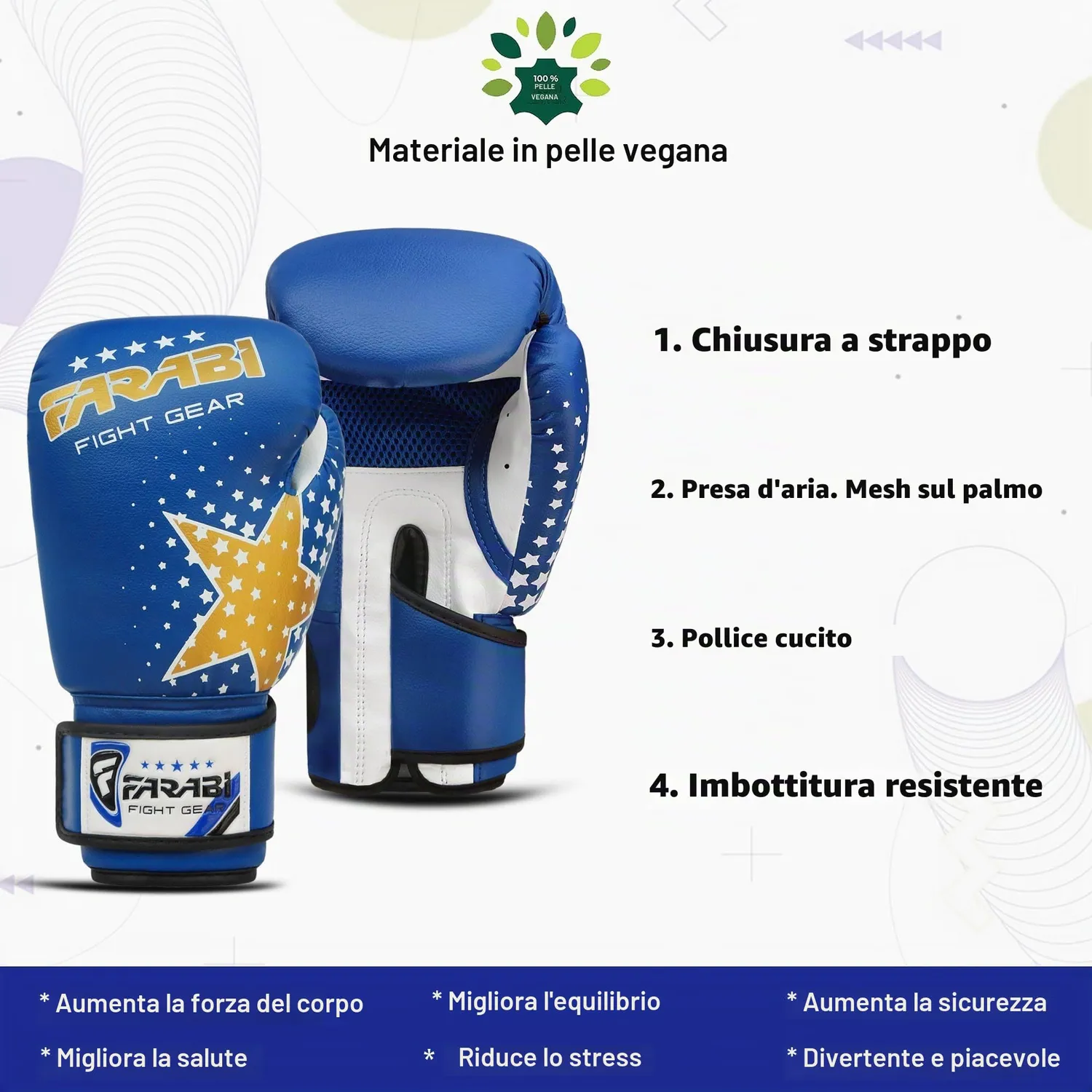 Farabi Guantoni Boxe Bambini 6 oz Blu Rete