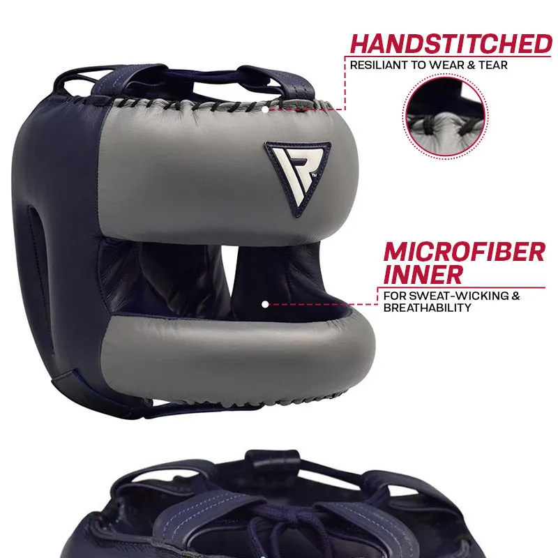 RDX O2 casco boxe blu pelle barra naso protettivo
