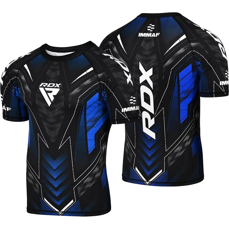 RDX IMMAF Maglia Compressione Mezze Maniche Blu Traspirante