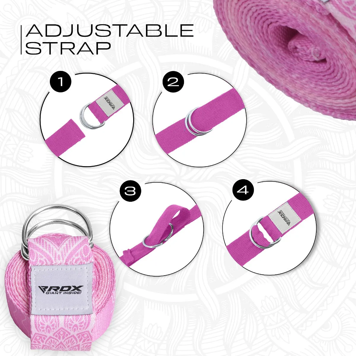 RDX F13 Cinghia Yoga Cotone Rosa 244cm D-Ring