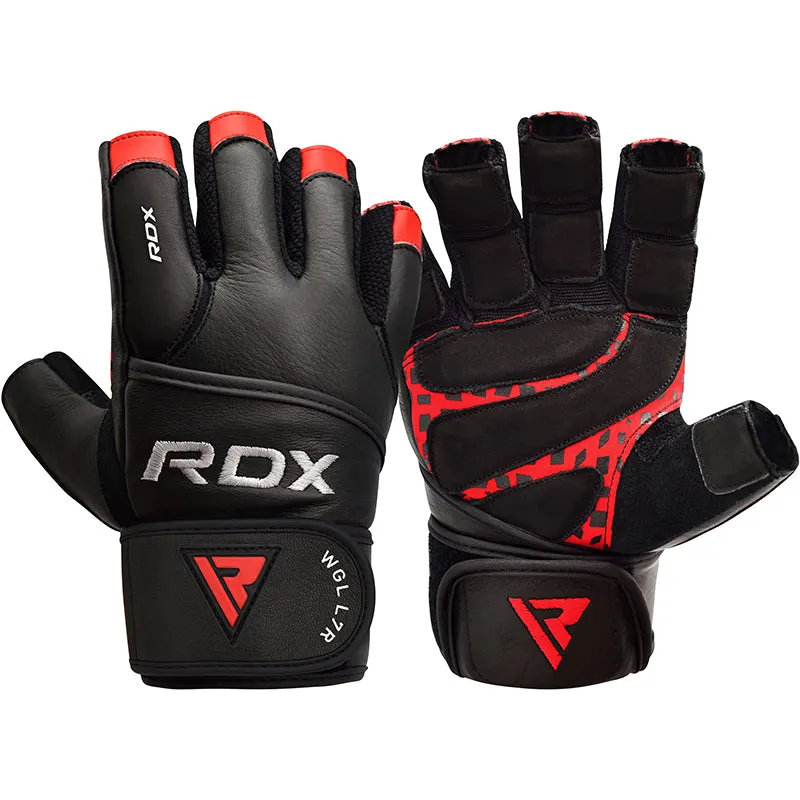 RDX L7 Guanti Palestra Pelle Rossi con Polsiera Lunga
