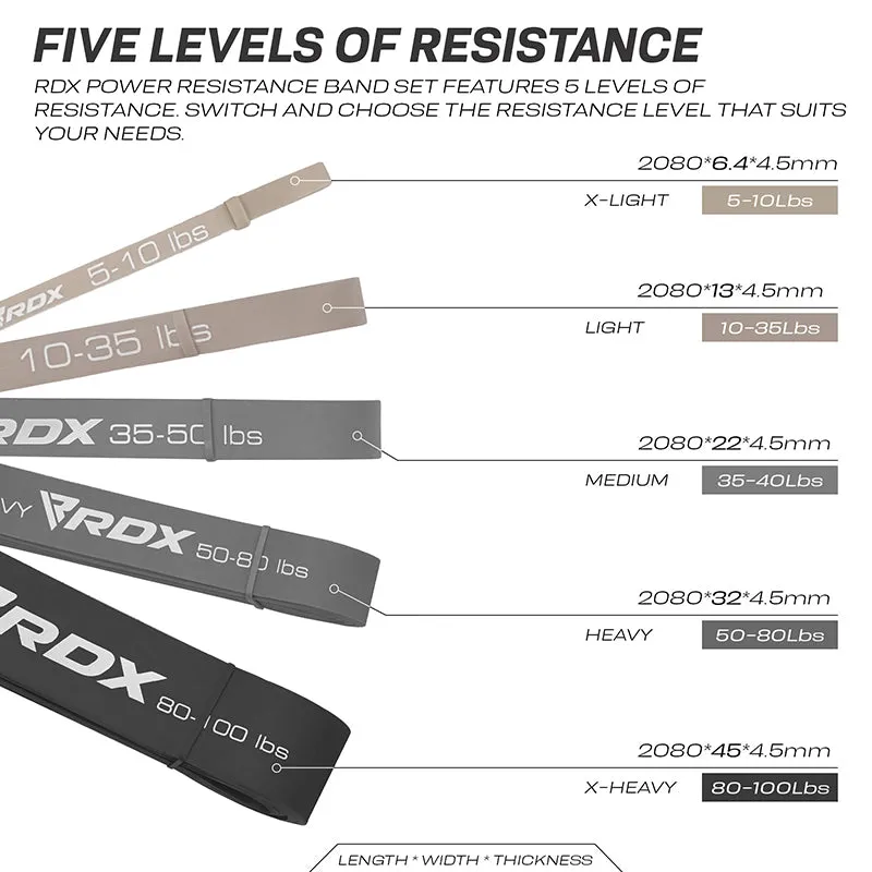 RDX MG 5-in-1 banda elastica resistenza multicolor 5 pezzi lattice