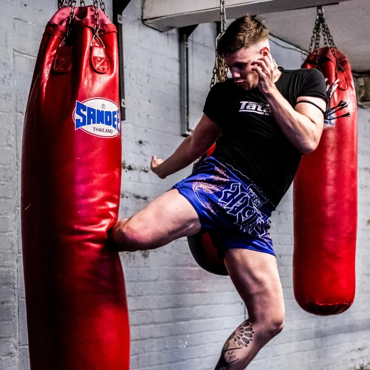Tatami Nakmuay pantaloncini muay thai blu taglio thai