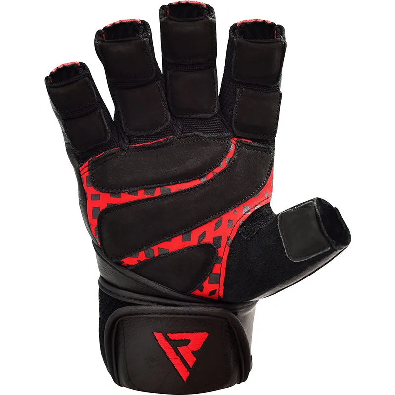 RDX L7 Guanti Palestra Pelle Rossi con Polsiera Lunga