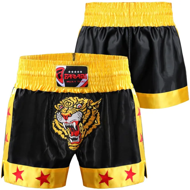 Farabi Muay Thai Shorts Pantaloncini Boxe Nero Oro XXS