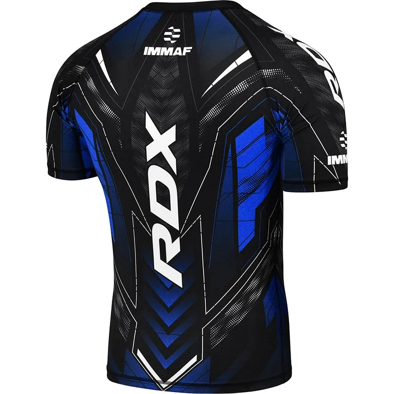 RDX IMMAF T-Shirt Compressione Mezza Manica Blu Elastica