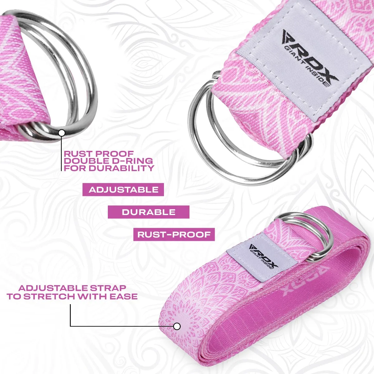 RDX F13 Cinghia Yoga Cotone Rosa 244cm D-Ring