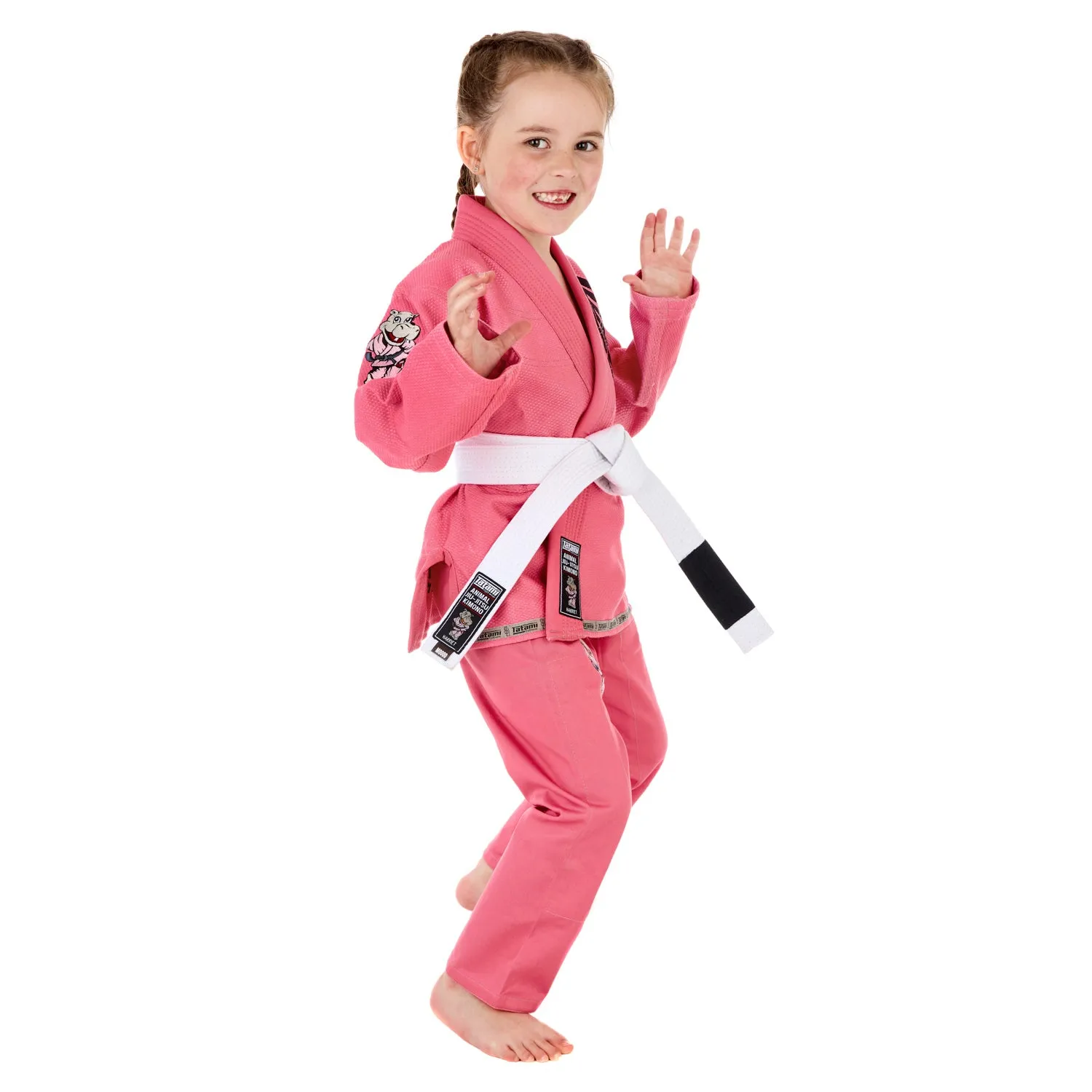 Tatami Fightwear Meerkatsu Animal Gi bambino rosa con cintura
