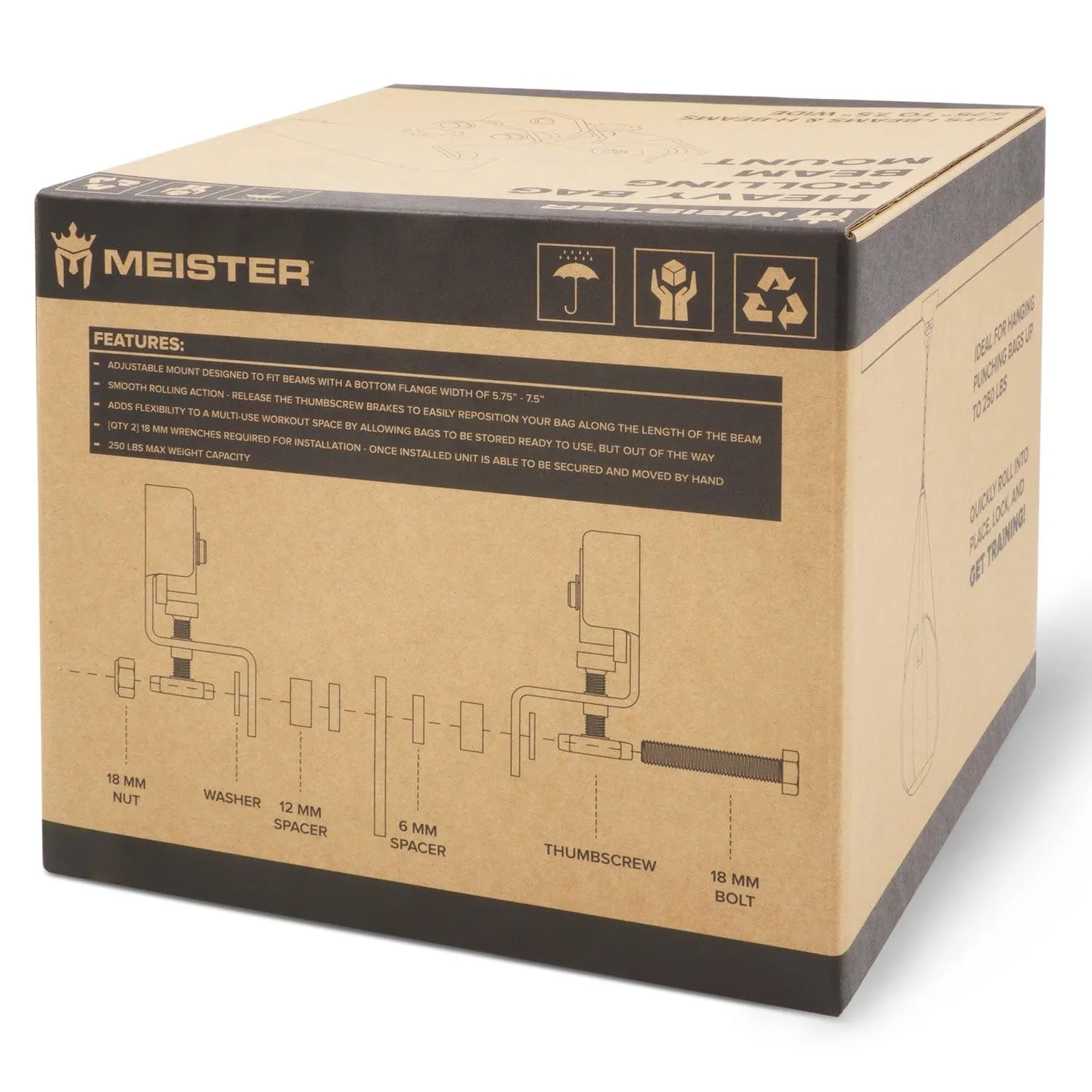 Meister Rolling Beam Mount supporto sacco boxe 4"-5.7" nero
