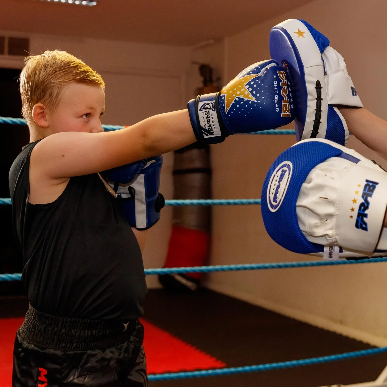Farabi Guantoni Boxe Bambini 6 oz Blu Rete