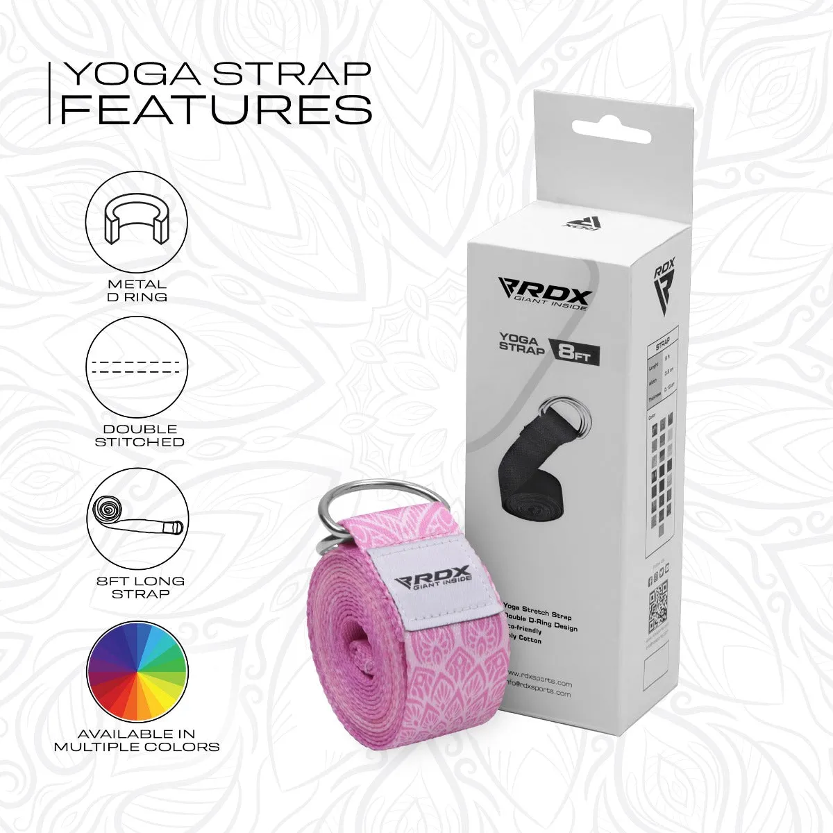 RDX F13 Cinghia Yoga Cotone Rosa 244cm D-Ring