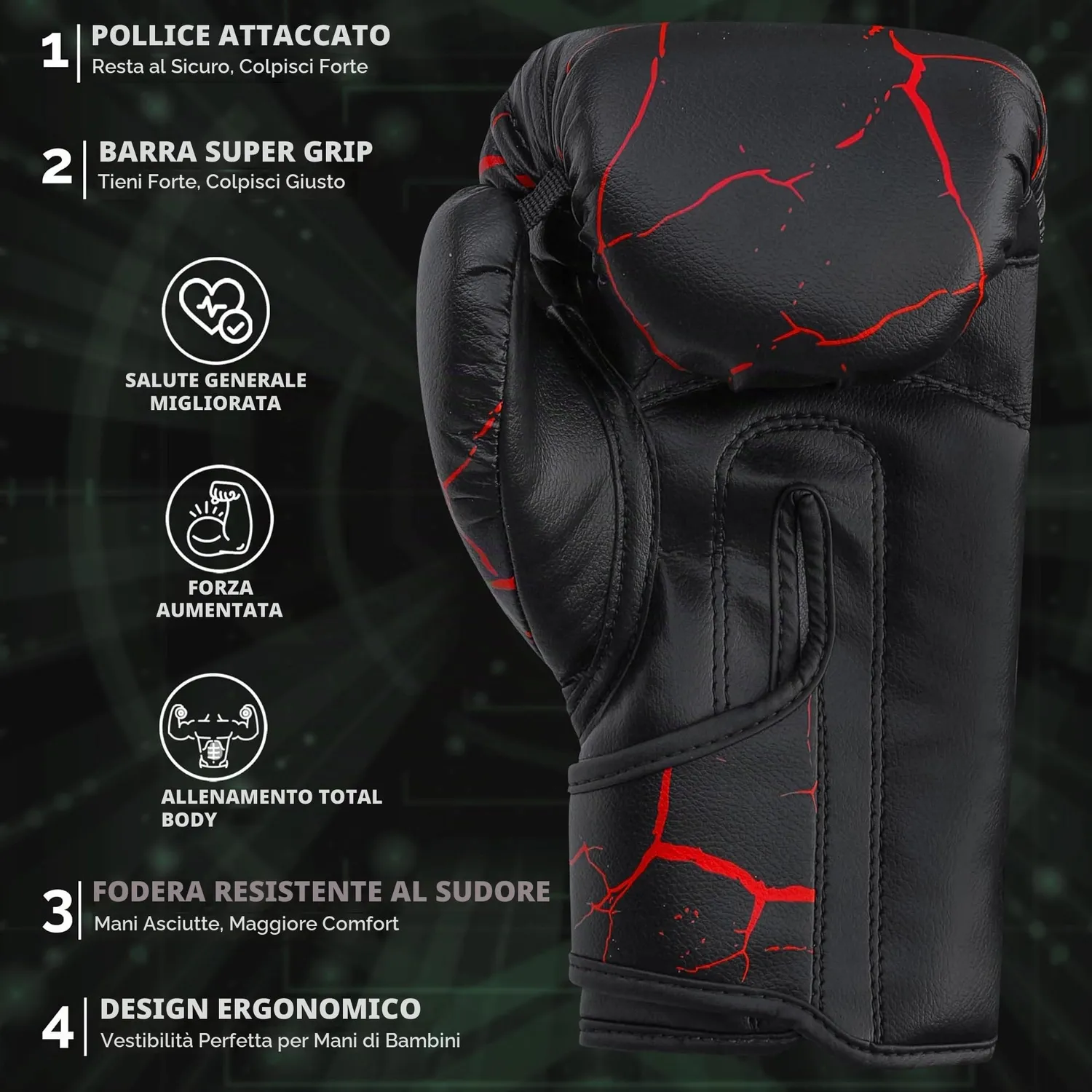 Farabi Warrior Guanti Boxe Bambini Nero 6 oz pelle sintetica