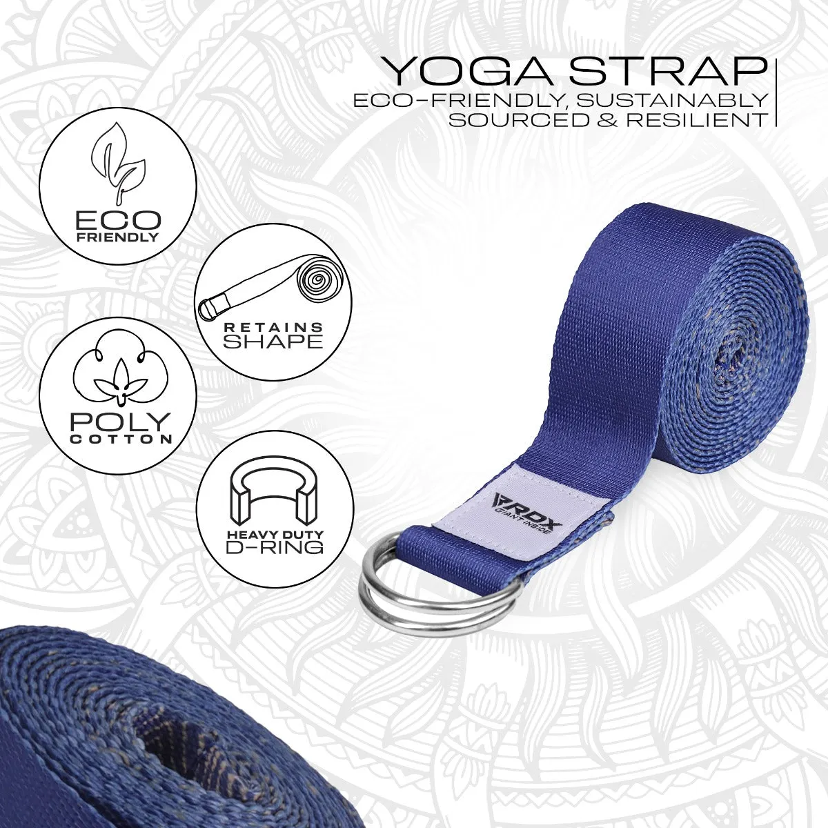 RDX F16 Cinghia Yoga Cotone Blu 244 cm Antiscivolo