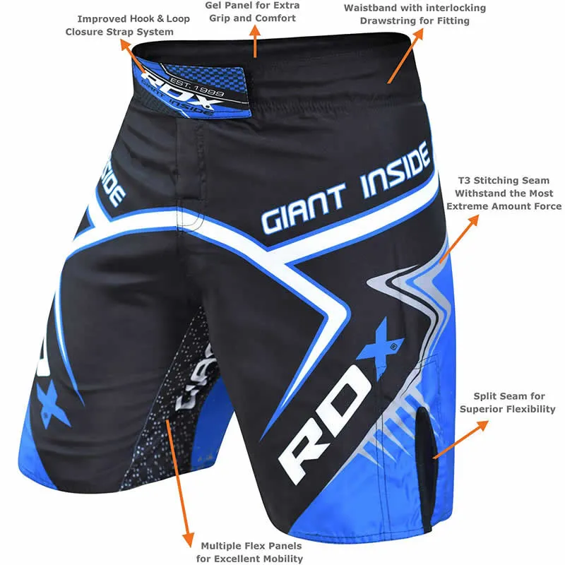 RDX R7 Pantaloncini MMA Nero-Blu Flex Taglia M
