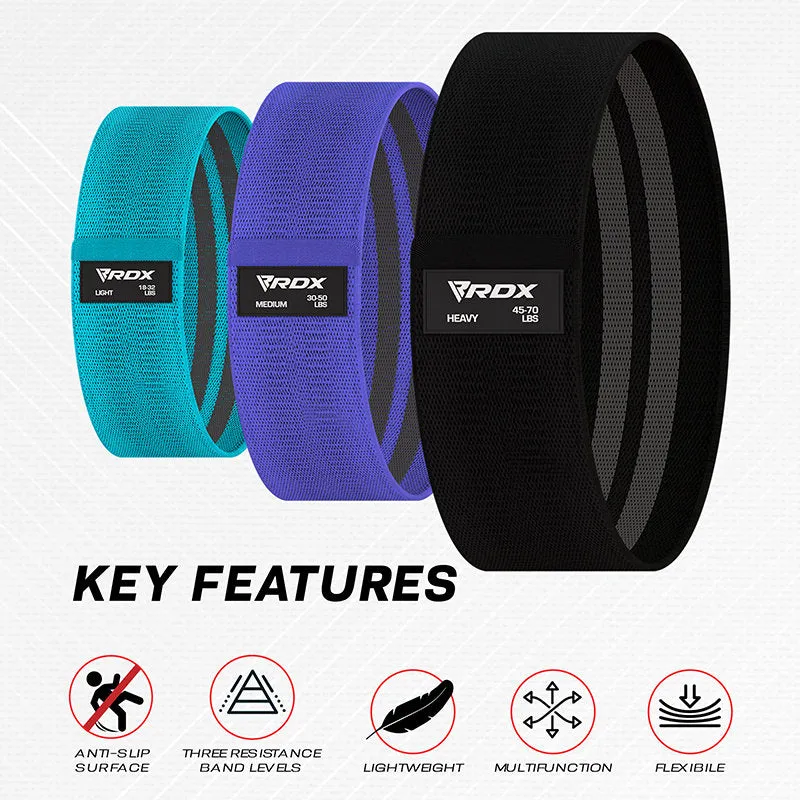 RDX Fasce Elastiche Tessuto Set 3 Pezzi Resistenza Mista