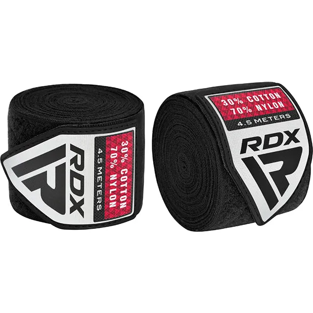RDX RB Bendaggi Boxe 4,5m Set 3 Paia Neri Cotone