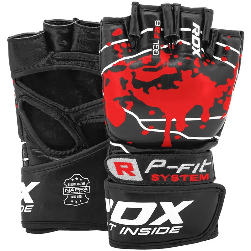 RDX F2 Guanti MMA Pelle Pieno Fiore Pro Stile Aperto