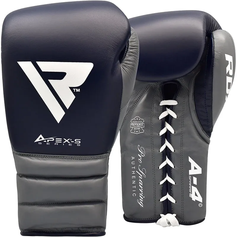 RDX A4 guantoni boxe lacci blu pelle bovina sparring