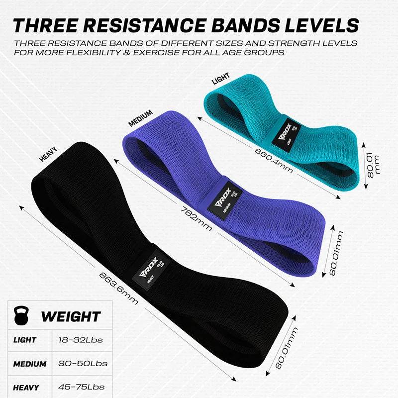 RDX Fasce Elastiche Tessuto Set 3 Pezzi Resistenza Mista