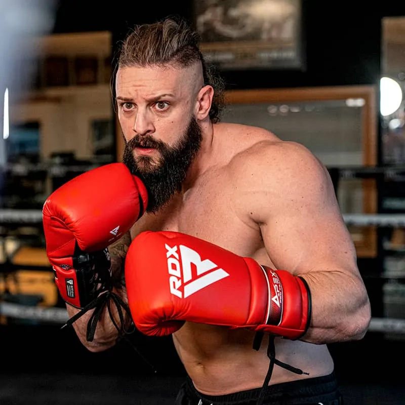 RDX Apex A4 Pro guanti boxe lacci 14oz rossi sparring