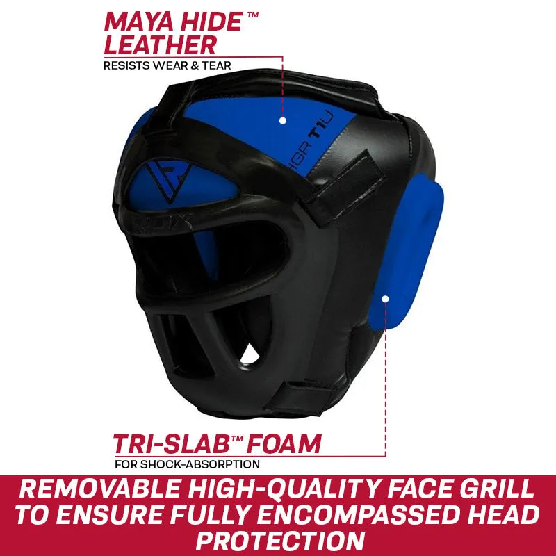 RDX T1 casco boxe nero con griglia facciale removibile
