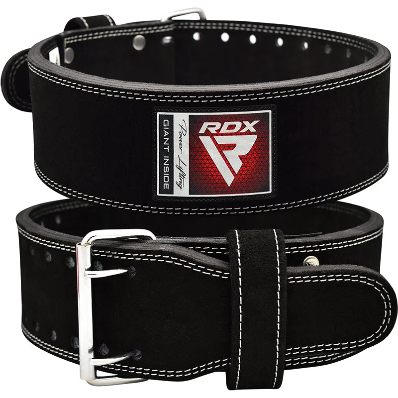 RDX 4PB cintura powerlifting nera pelle fibbia acciaio