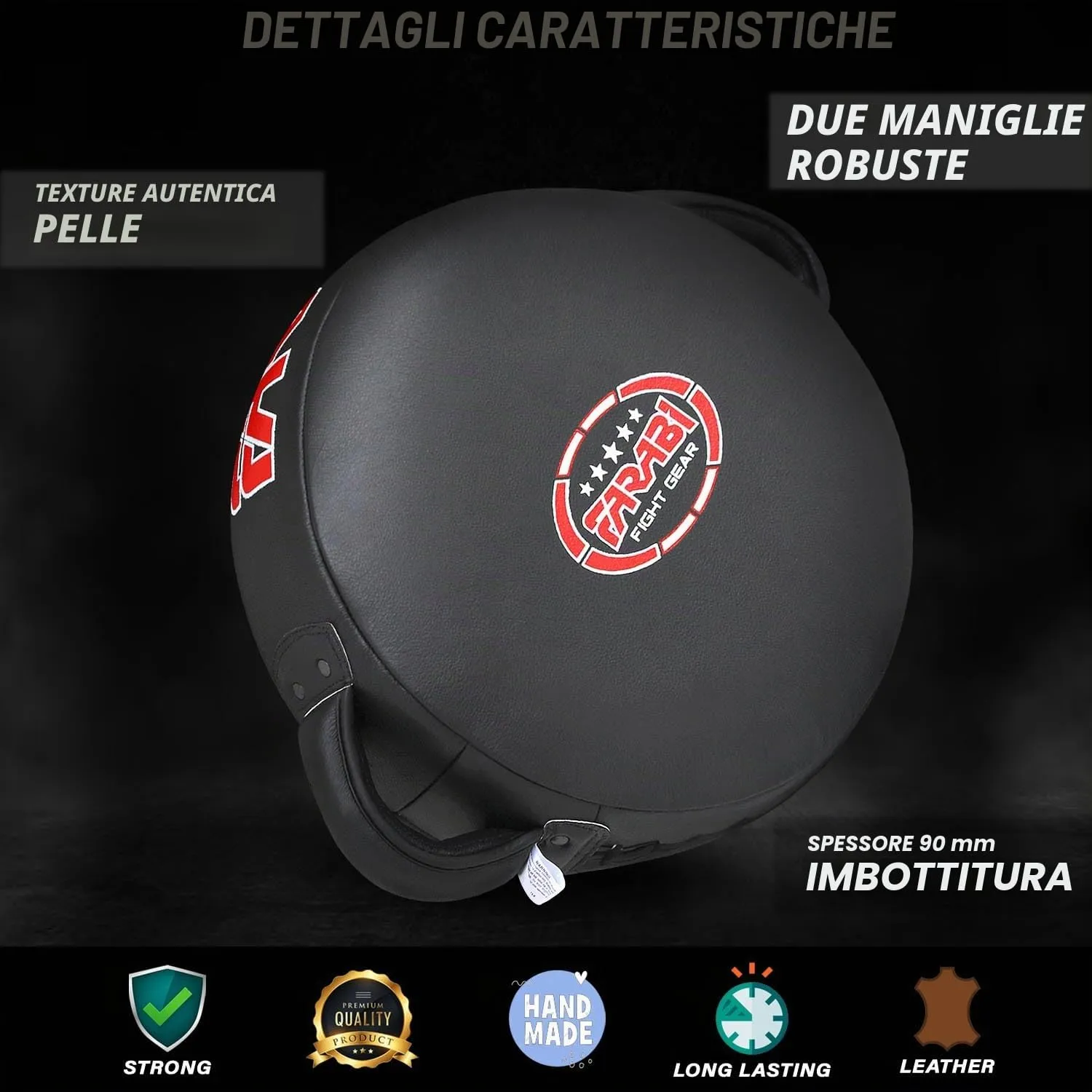 Farabi Sports Round colpitori boxe pelle nera 7 strati