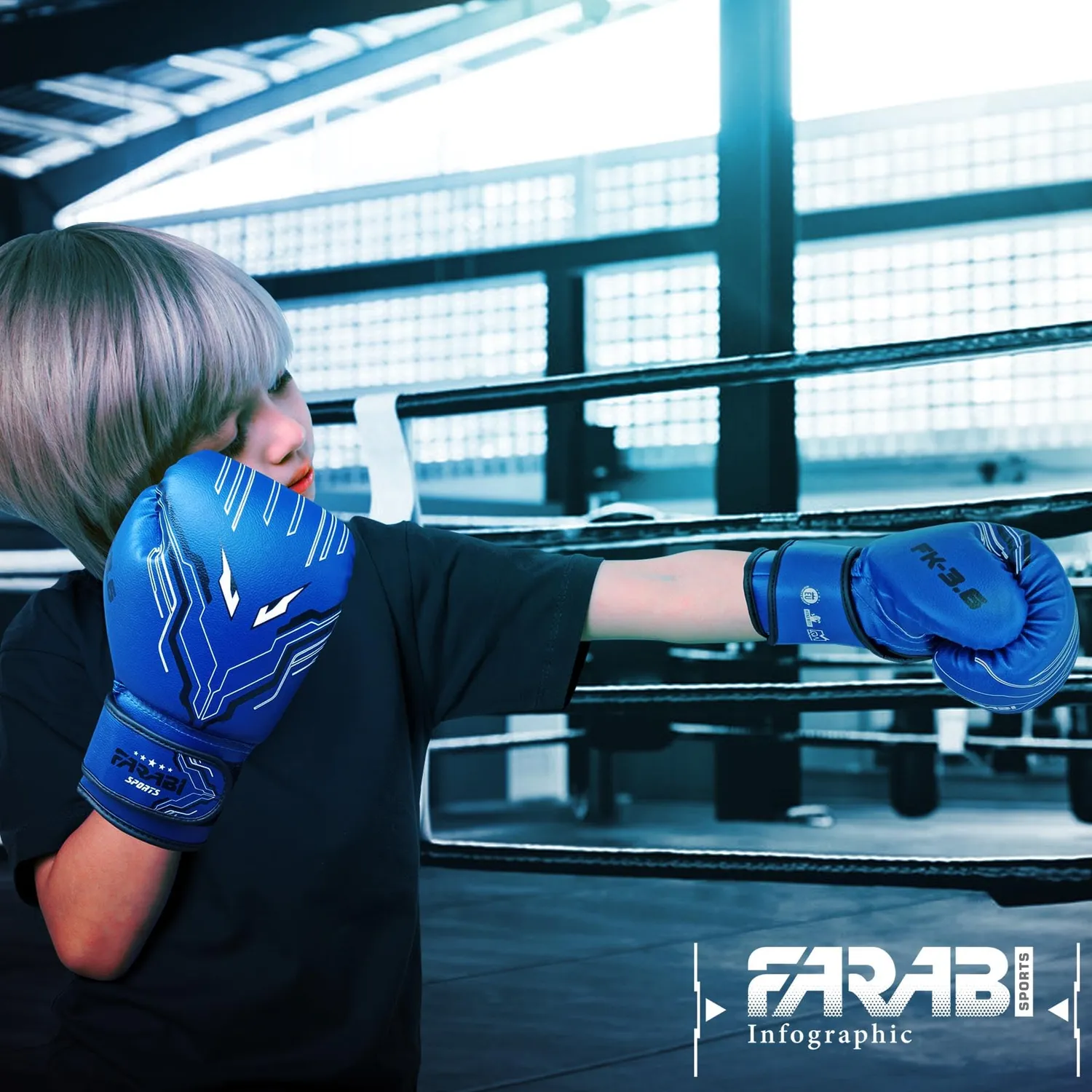 Farabi Sports FK-3.6 guantoni boxe bimbo 6 oz blu