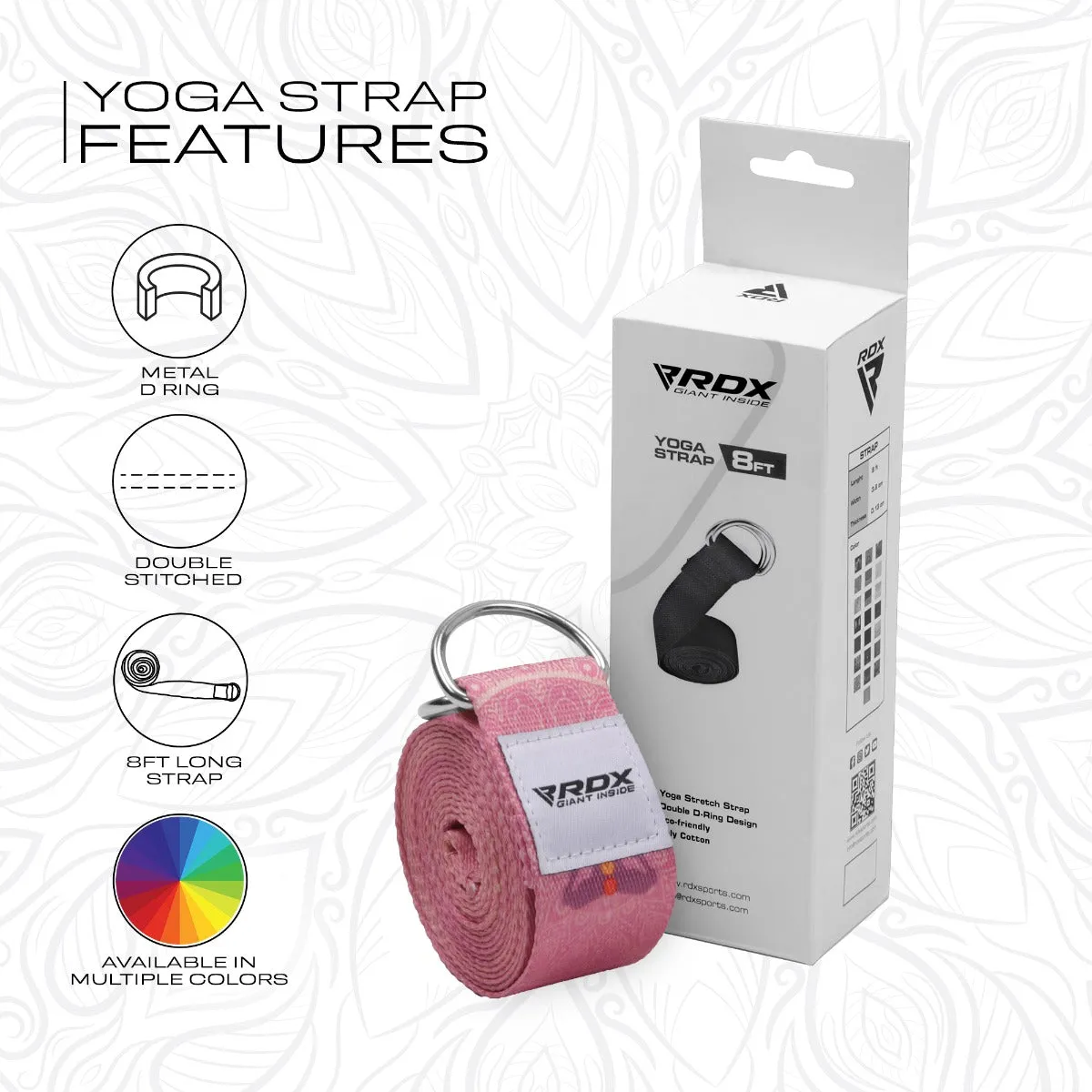 RDX F5 Cinghia Yoga Cotone Rosa stretching