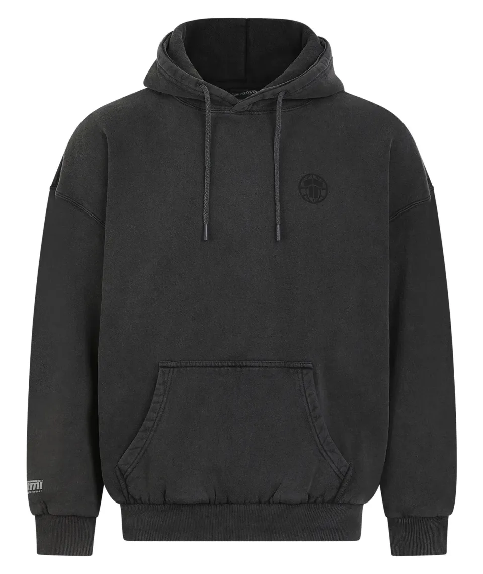 Tatami Globe Felpa Cappuccio Uomo Nera Grigia Stonewashed