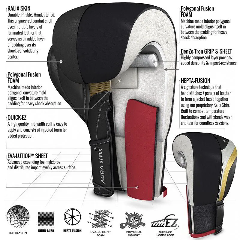 RDX Aura T17 guanti boxe dorati imbottiti