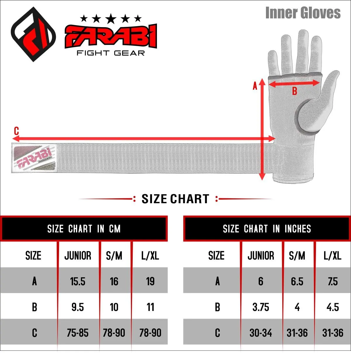 Farabi guanti interni boxe bambini gel junior