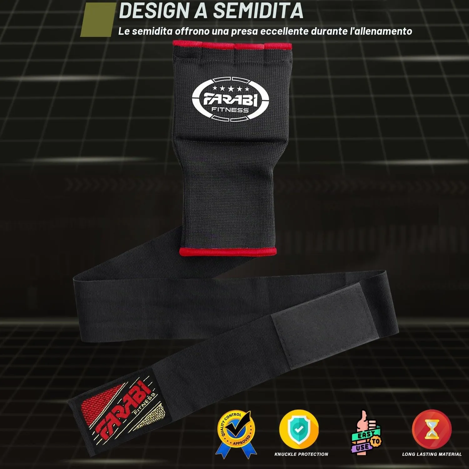 Farabi Sottoguanti Boxe Gel Nero Protezione Polso