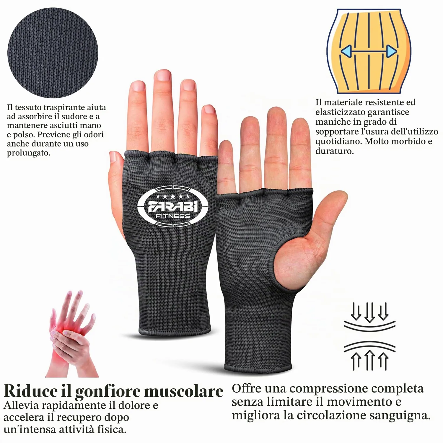Farabi Sports sottoguanti boxe neri elasticizzati