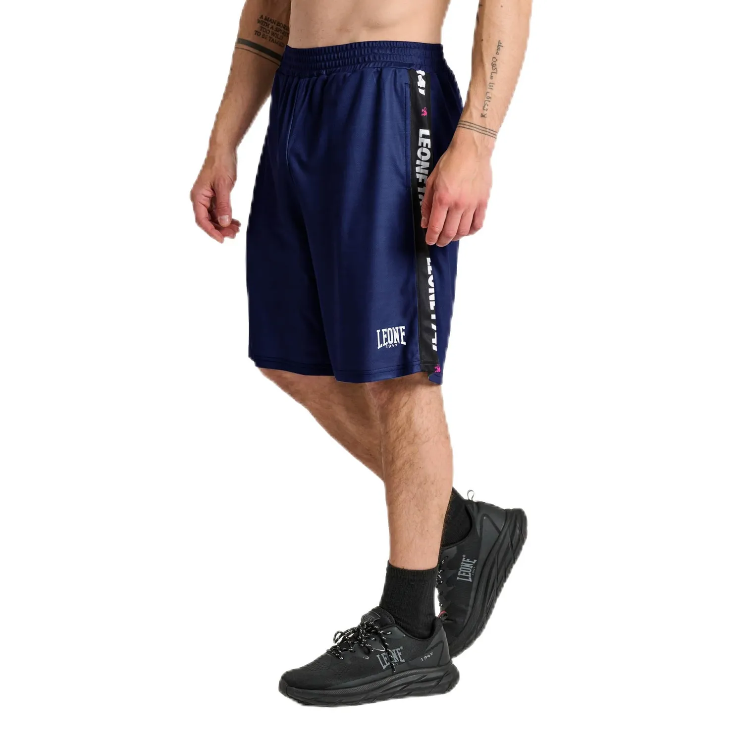 Leone1947 Stripe 47 ABX204 shorts gym uomo neri polymesh