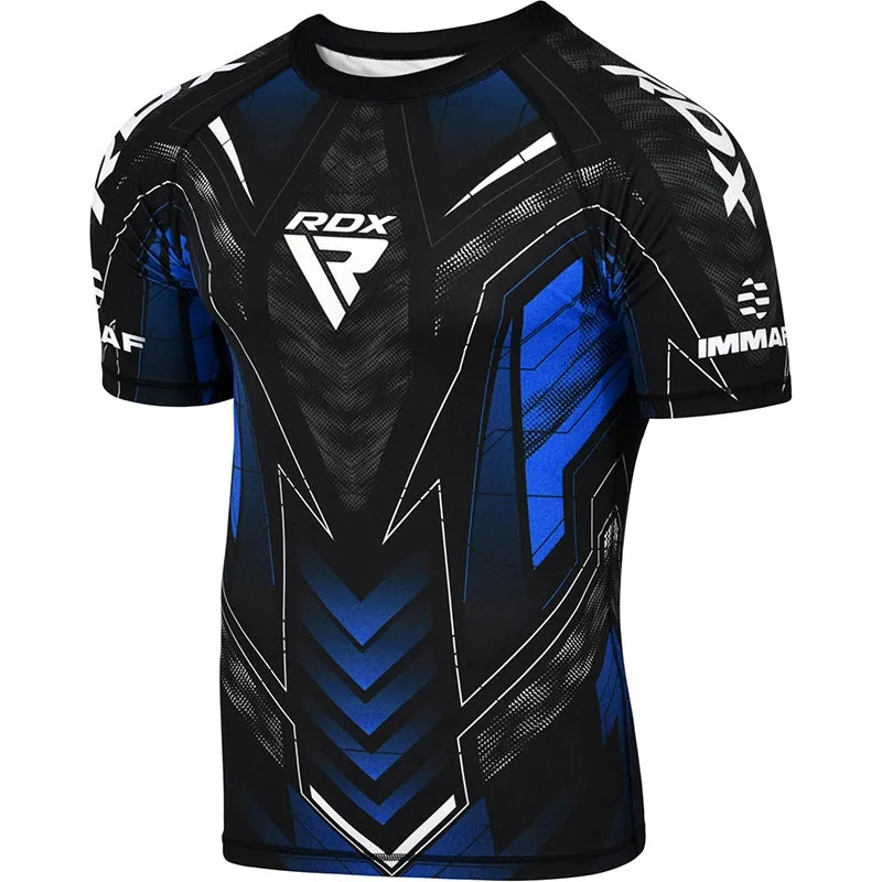 RDX IMMAF T-Shirt Compressione Mezza Manica Blu Elastica