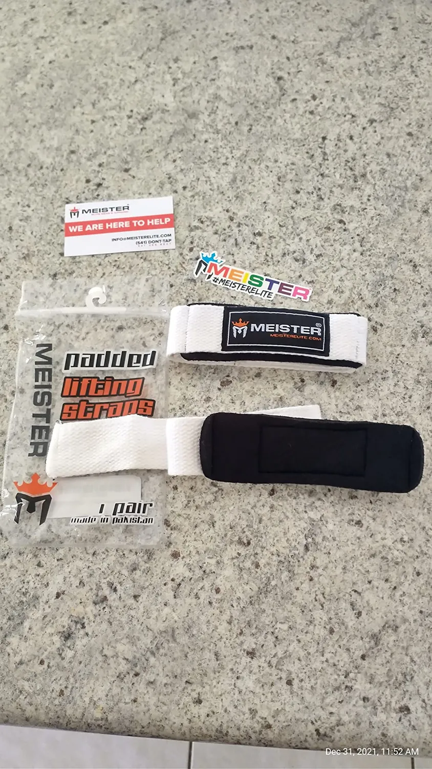 Meister cinghie sollevamento pesi neoprene bianco antiscivolo paio