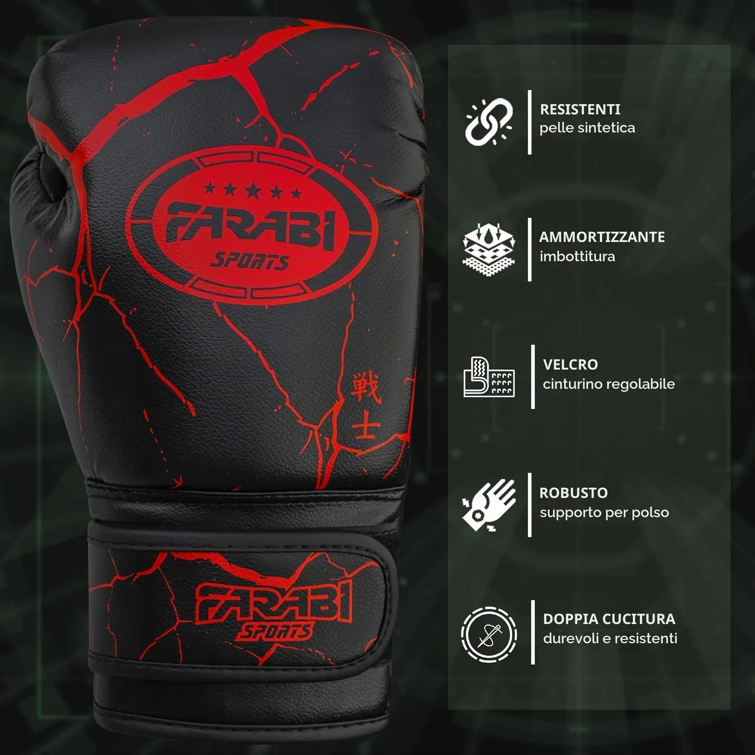 Farabi Warrior Guanti Boxe Bambini Nero 6 oz pelle sintetica