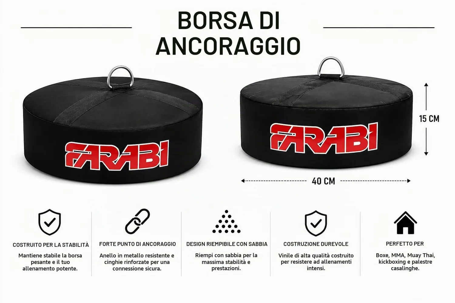 Farabi Double End sacca ancoraggio boxe da riempire sabbia