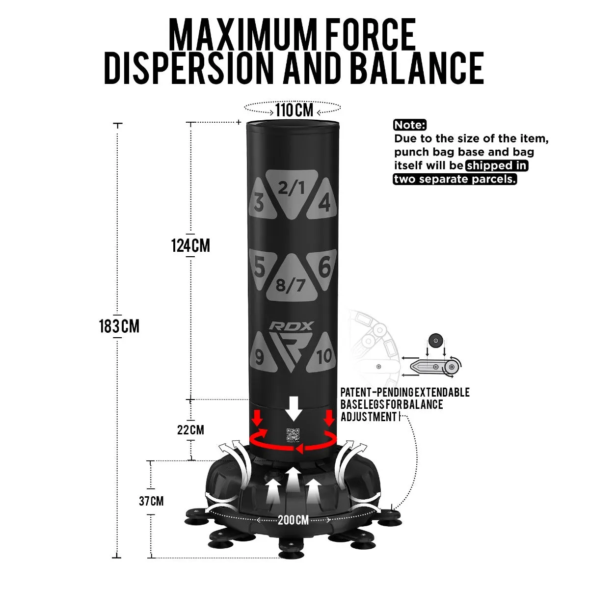 RDX KT Ronin Sacco da Boxe Base Libera 6 FT Argento Guanti