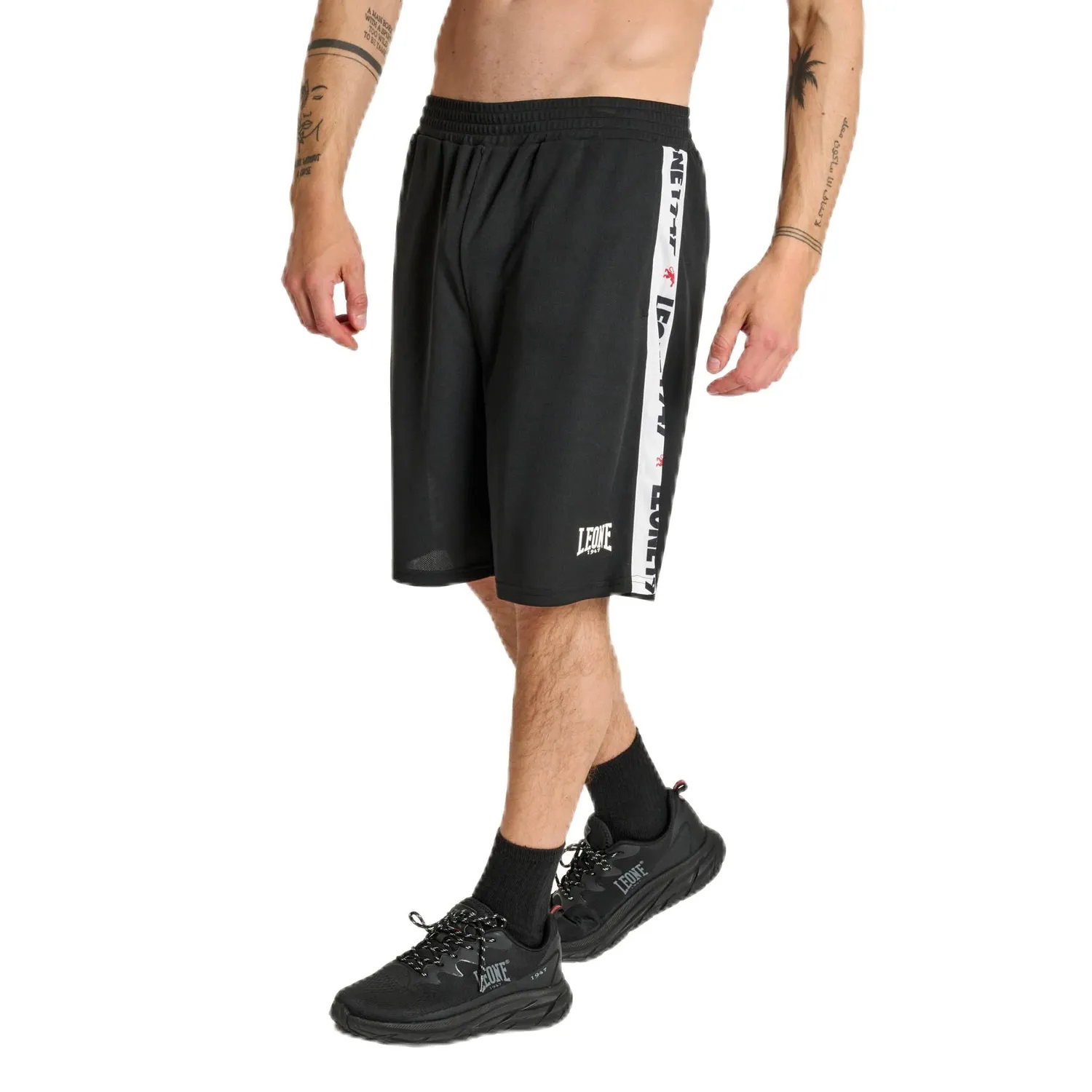 Leone1947 Stripe 47 ABX204 shorts gym uomo neri polymesh