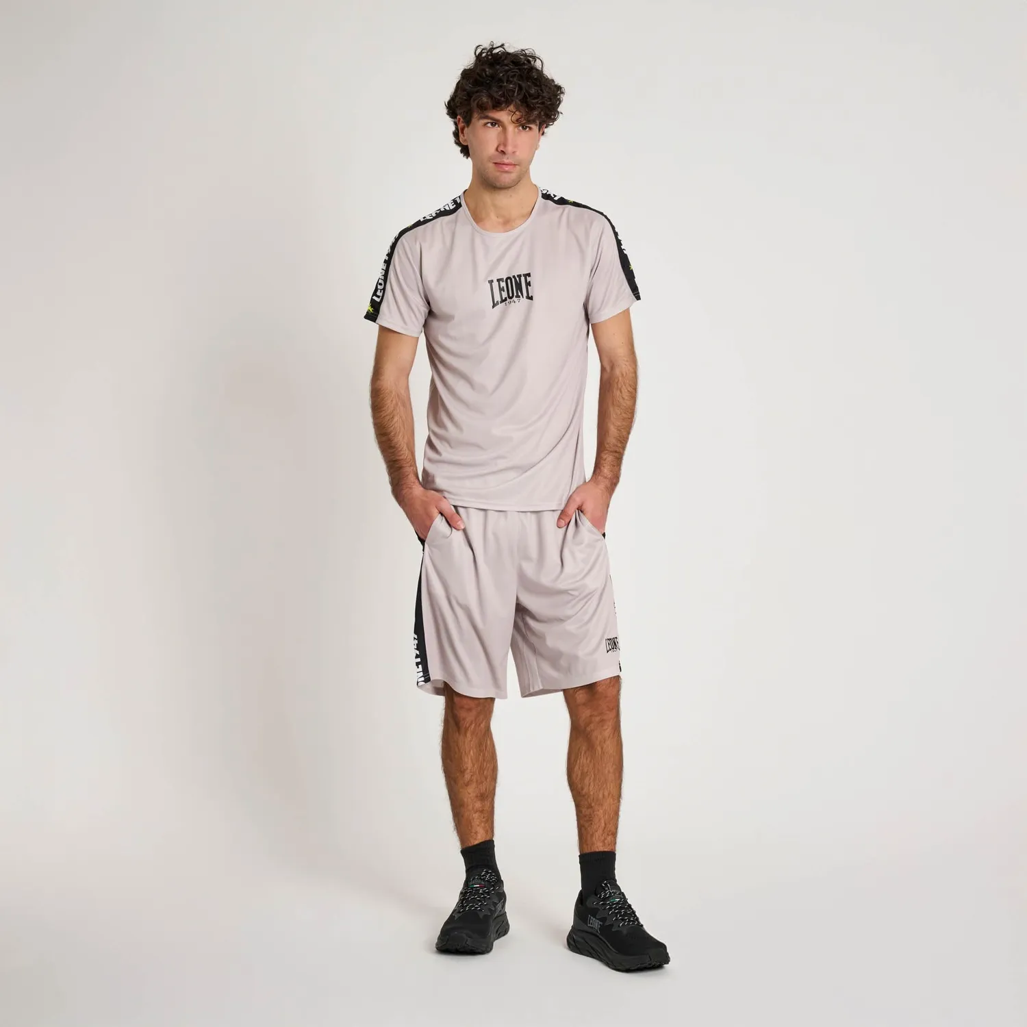Leone1947 Stripe 47 ABX204 shorts gym uomo neri polymesh