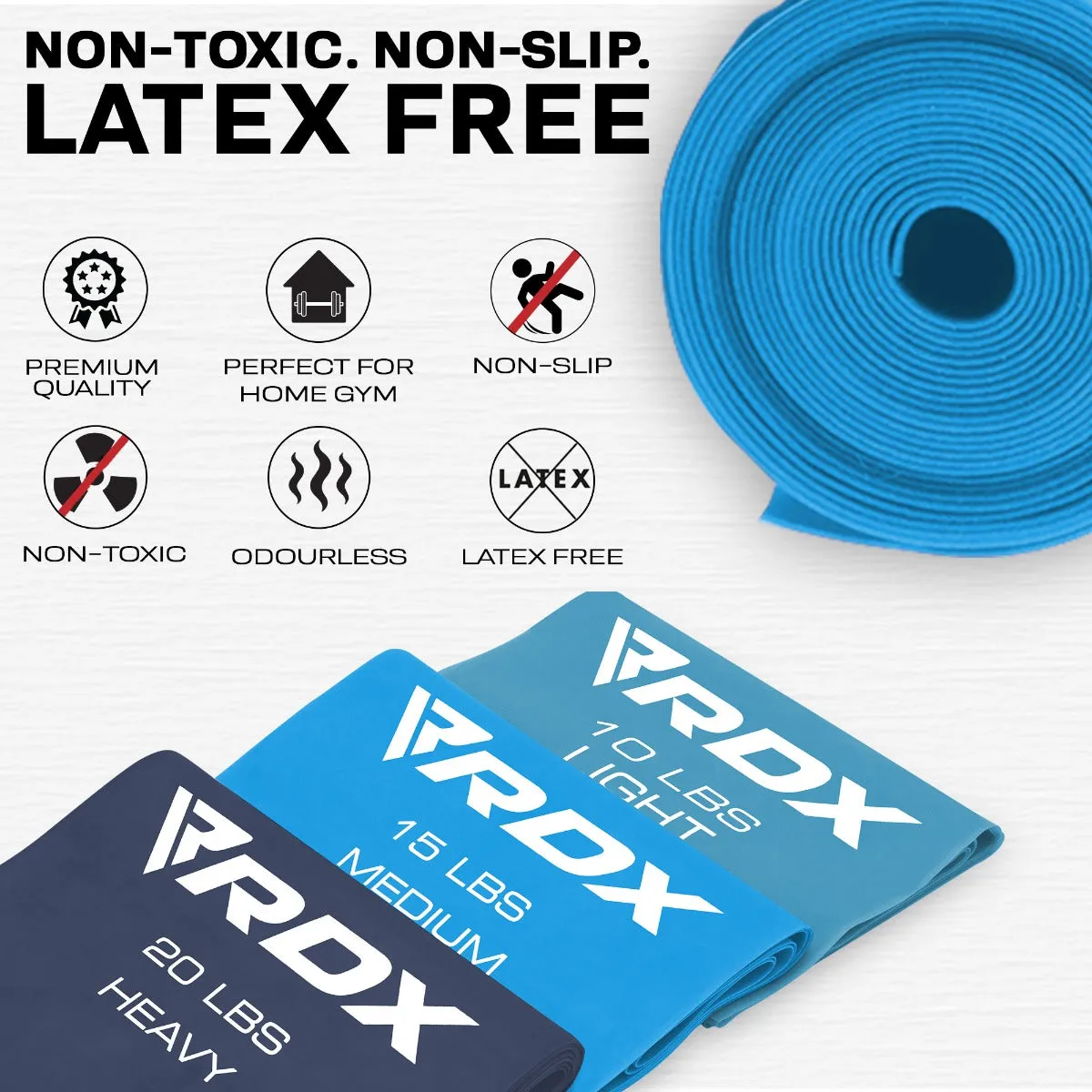 RDX B3 Fasce Elastiche Resistenza Set 3 Pezzi Blu TPE