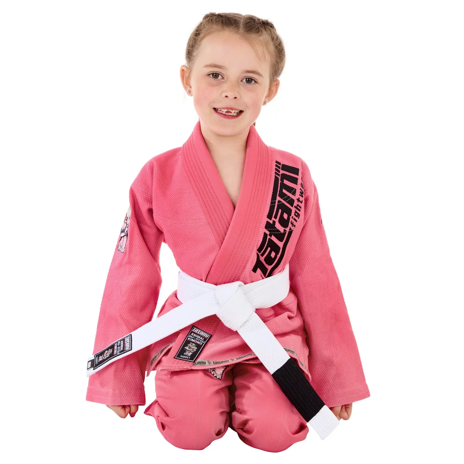 Tatami Fightwear Meerkatsu Animal Gi bambino rosa con cintura