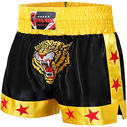 Farabi Muay Thai Shorts Pantaloncini Boxe Nero Oro XXS