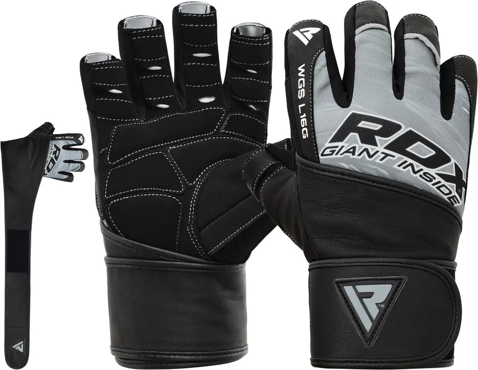 RDX L16 Guanti Palestra Pelle con Fascia Polso gel